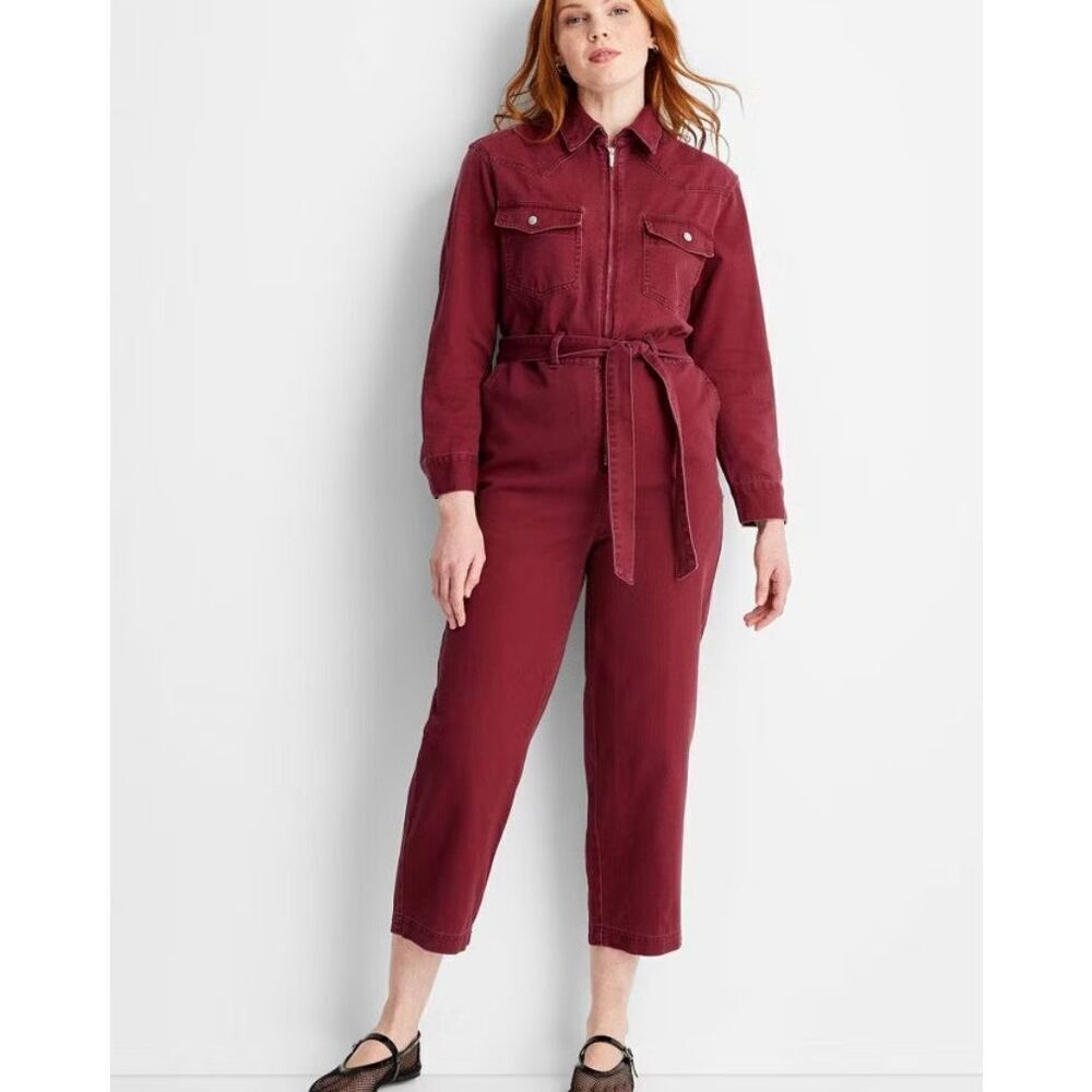 Future Collective NWT maroon cotton long sleeve jumpsuit size small